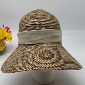 Jacobson Hat Company Elegant Tan Sun Hat with Cream Band and wide brim HT9276G